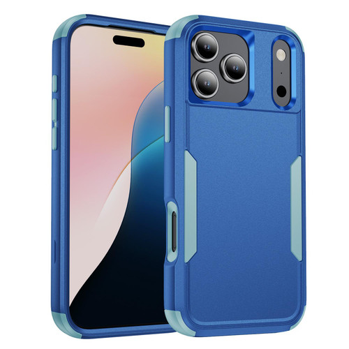 iPhone 17 Pro Max Commuter Shockproof TPU + PC Phone Case - Royal Blue+Grey Green