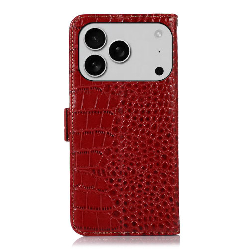 iPhone 17 Pro Max Crocodile Top Layer Cowhide Leather Phone Case - Red iPhone 17 Pro Max Crocodile Top Layer Cowhide Leather Phone Case - Red