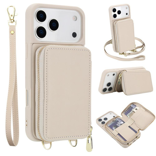 iPhone 17 Pro Max Crossbody Zipper RFID Card Bag Phone Case - Apricot
