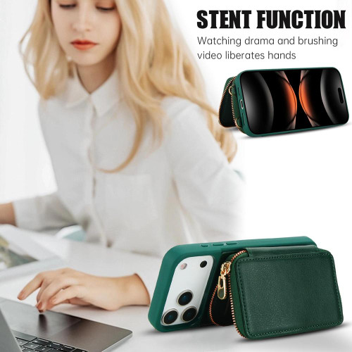 iPhone 17 Pro Max Crossbody Zipper RFID Card Bag Phone Case - Green