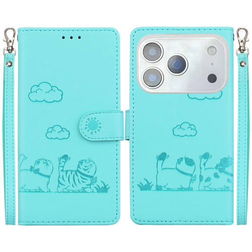 iPhone 17 Pro Max Cute Cats RFID Leather Phone Case - Green