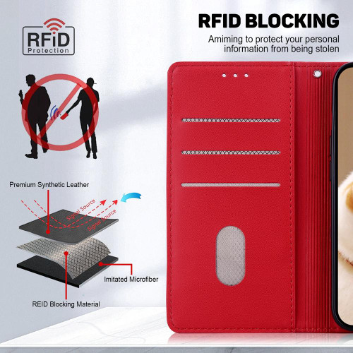 ✴︎Catmobileページ✴︎ iPhone 17 Pro Max Cute Cats RFID Leather Phone Case - Red