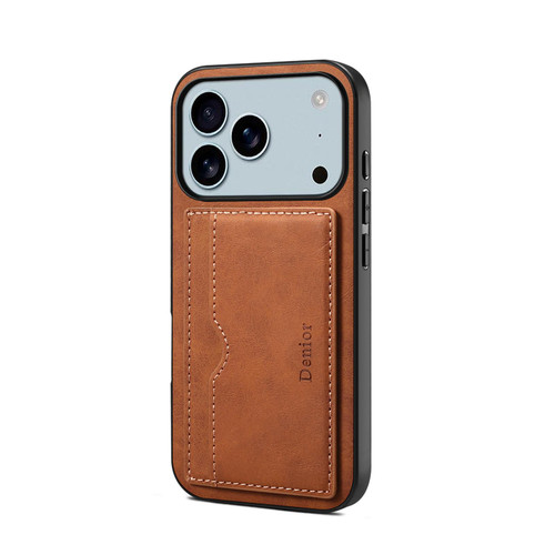 iPhone 17 Pro Max Denior D08 PU Single Card Slot Holder Phone Case - Brown