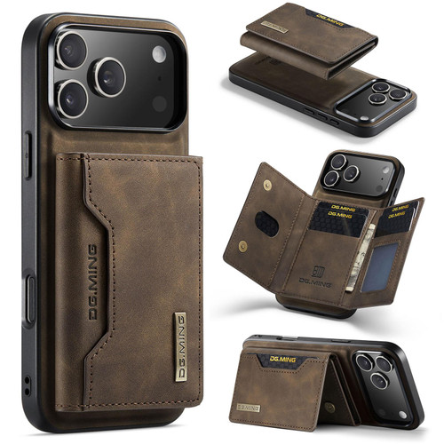 iPhone 17 Pro Max DG.MING M2 Series 3-Fold Card Bag Wallet Leather Phone Case - Coffee