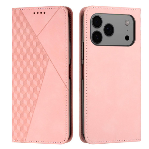 iPhone 17 Pro Max Diamond Splicing Skin Feel Magnetic Leather Phone Case - Rose Gold