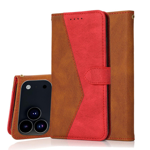 iPhone 17 Pro Max Dual-color Stitching Leather Phone Case - Red Blue