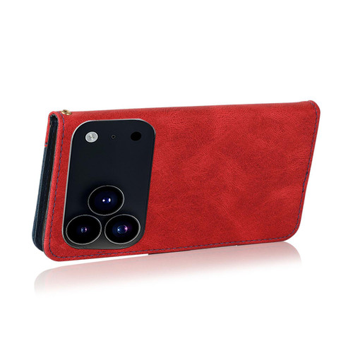 iPhone 17 Pro Max Dual-color Stitching Leather Phone Case - Red Blue