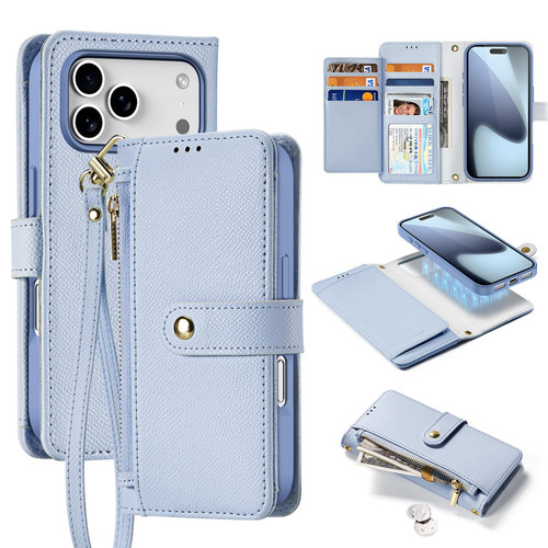 iPhone 17 Pro Max DUX DUCIS Lawa Series 2 in 1 Wallet Zipper Detachable MagSafe Phone Case with Lanyard - Light Blue