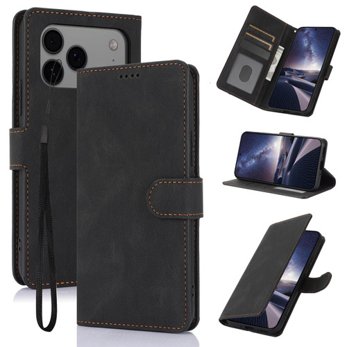 iPhone 17 Pro Max Fantasy Skin-feel Calfskin Texture Leather Phone Case - Black