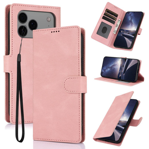 iPhone 17 Pro Max Fantasy Skin-feel Calfskin Texture Leather Phone Case - Pink