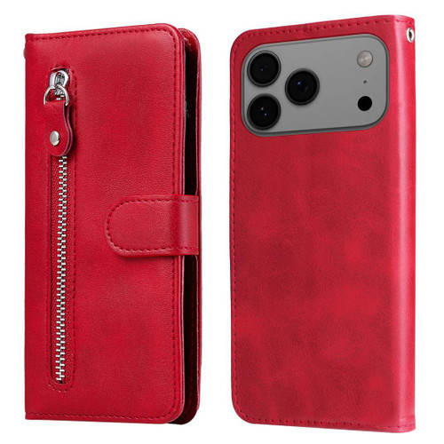 iPhone 17 Pro Max Fashion Calf Texture Zipper Leather Phone Case - Red