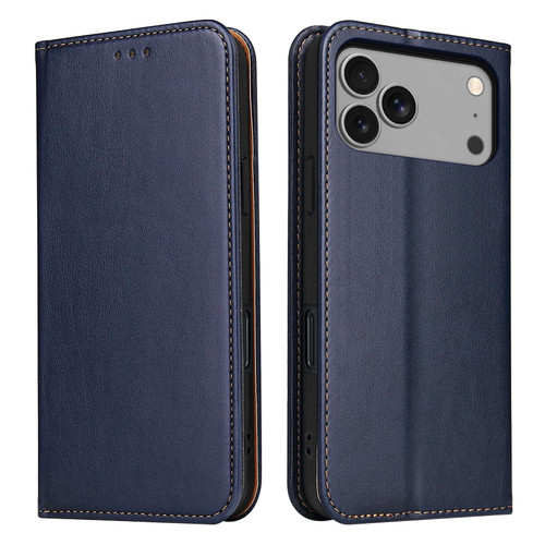 iPhone 17 Pro Max Fierre Shann PU Genuine Leather Texture Phone Case - Blue