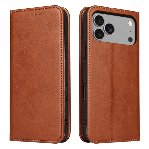 iPhone 17 Pro Max Fierre Shann PU Genuine Leather Texture Phone Case - Brown