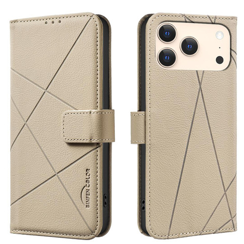 iPhone 17 Pro Max Geometric Pattern RFID Leather Phone Case - Beige