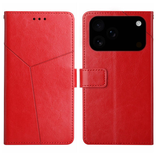 iPhone 17 Pro Max HT01 Y-shaped Pattern Flip Leather Phone Case - Red iPhone 17 Pro Max HT01 Y-shaped Pattern Flip Leather Phone Case - Red