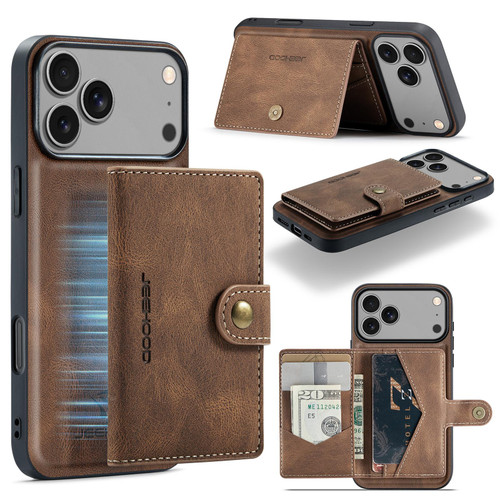 iPhone 17 Pro Max JEEHOOD J01 Retro Magnetic Detachable Wallet Phone Case - Brown