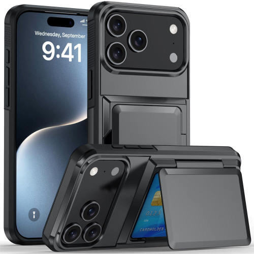iPhone 17 Pro Max Kalebol Flip Card Wallet Holder Shockproof Phone Case - Gray