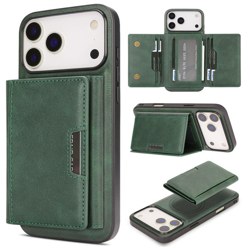 iPhone 17 Pro Max Kalebol Strong Magnetic MagSafe Tri-Fold Wallet Leather Phone Case - Green