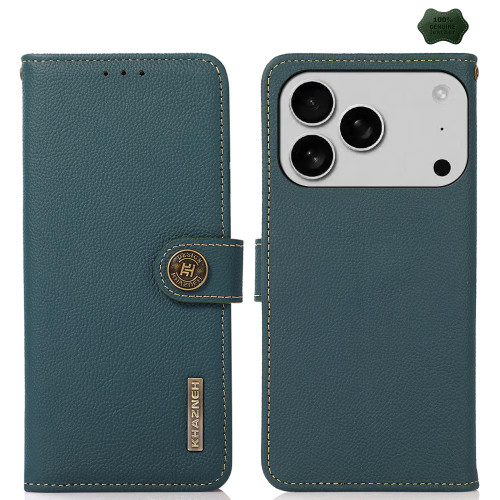 iPhone 17 Pro Max KHAZNEH Custer Genuine Leather RFID Phone Case - Green