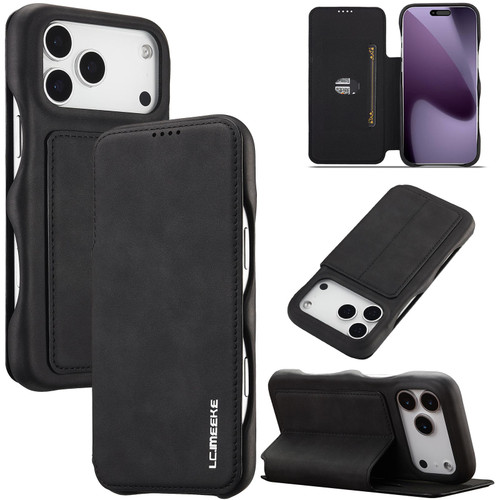 iPhone 17 Pro Max LC.IMEEKE Hon Ancient Series Flip Leather Phone Case - Black