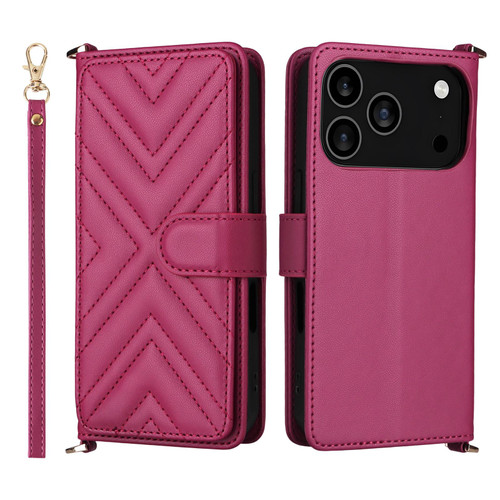 iPhone 17 Pro Max Multifunctional 6-Card Slots Leather Phone Case with Wrist Strap - Rose Red iPhone 17 Pro Max Multifunctional 6-Card Slots Leather Phone Case with Wrist Strap - Rose Red