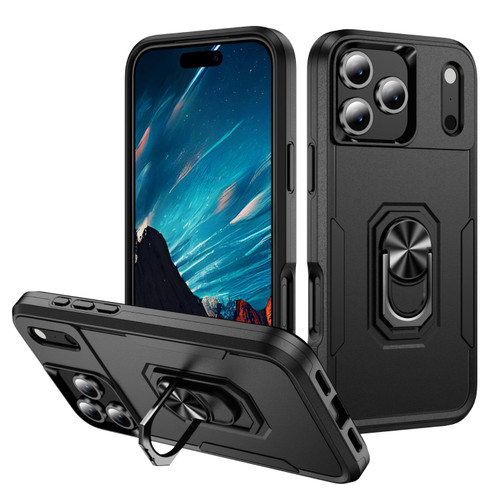iPhone 17 Pro Max Pioneer Armor Heavy Duty PC + TPU Phone Case with Holder - Black iPhone 17 Pro Max Pioneer Armor Heavy Duty PC + TPU Phone Case with Holder - Black