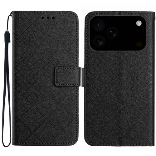 iPhone 17 Pro Max Rhombic Grid Texture Leather Phone Case - Black