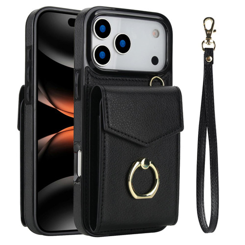 iPhone 17 Pro Max Ring Holder RFID Card Slot Phone Case - Black