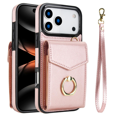 iPhone 17 Pro Max Ring Holder RFID Card Slot Phone Case - Rose Gold