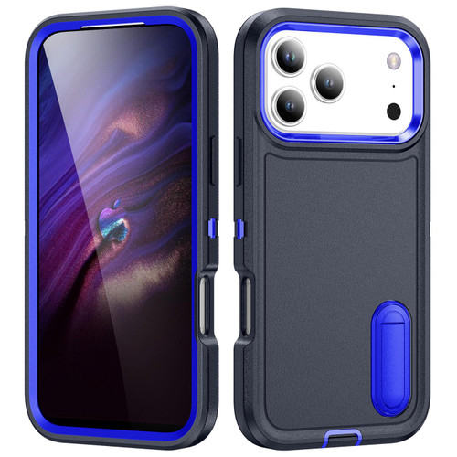 iPhone 17 Pro Max Rugged PC + Silicone Phone Case with Holder - Dark Blue+Royal Blue
