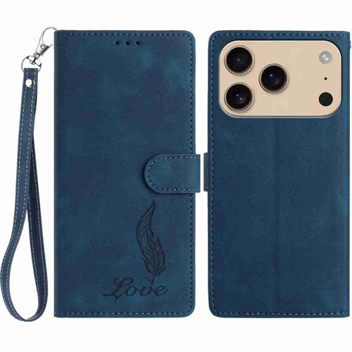 iPhone 17 Pro Max Skin Feel Embossed Feather Leather Phone Case - Dark Blue iPhone 17 Pro Max Skin Feel Embossed Feather Leather Phone Case - Dark Blue