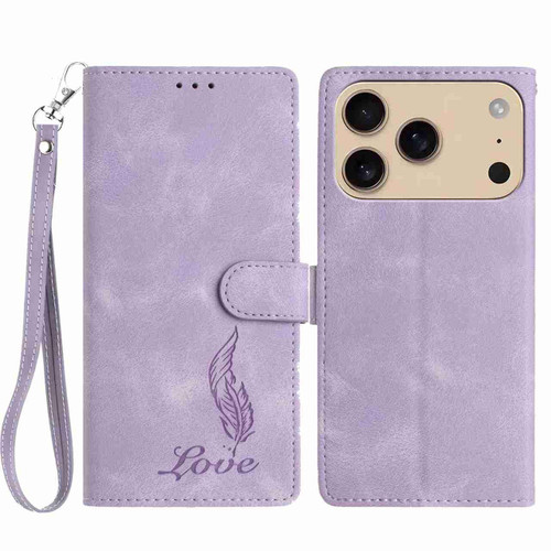 iPhone 17 Pro Max Skin Feel Embossed Feather Leather Phone Case - Purple iPhone 17 Pro Max Skin Feel Embossed Feather Leather Phone Case - Purple