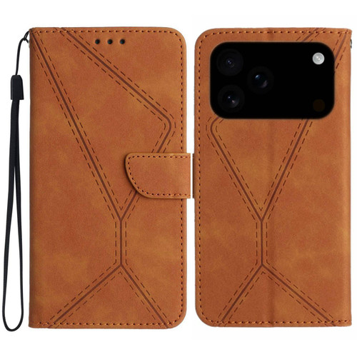 iPhone 17 Pro Max Stitching Embossed Leather Phone Case - Brown iPhone 17 Pro Max Stitching Embossed Leather Phone Case - Brown