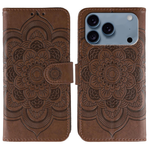 iPhone 17 Pro Max Sun Mandala Embossing Leather Phone Case - Brown iPhone 17 Pro Max Sun Mandala Embossing Leather Phone Case - Brown