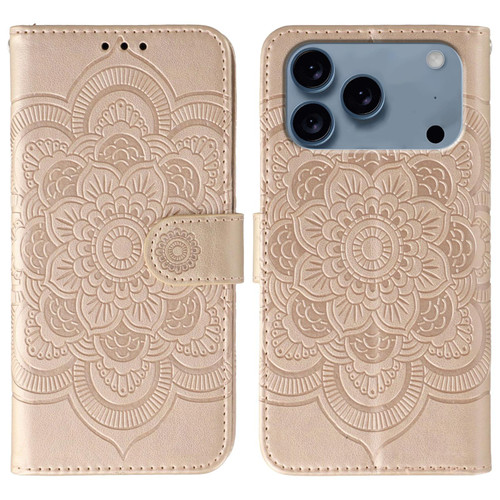 iPhone 17 Pro Max Sun Mandala Embossing Leather Phone Case - Rose Gold