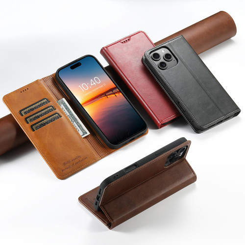 iPhone 17 Pro Max Suteni Calf Texture Horizontal Flip Leather