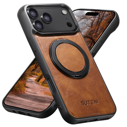 iPhone 17 Pro Max Suteni G3 Oil Wax 360 Rotation Holder MagSafe Back Phone Case - Brown