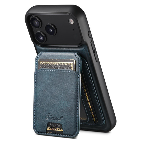 iPhone 17 Pro Max Suteni H15 MagSafe Oil Eax Leather Detachable Wallet Back Phone Case - Blue