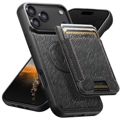 iPhone 17 Pro Max Suteni H17 Cross Grain Leather MagSafe Detachable Wallet Phone Case - Black