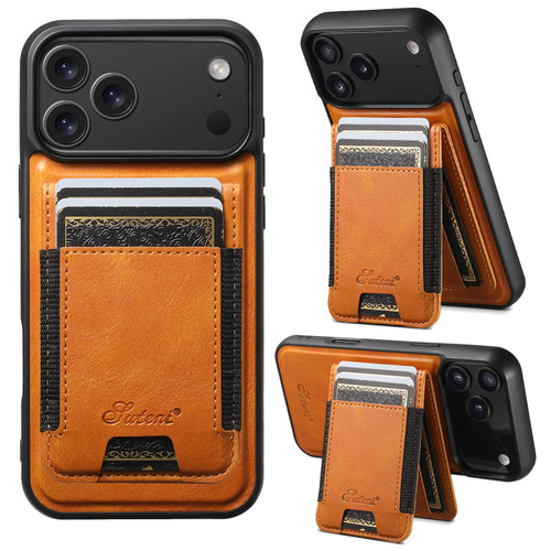 iPhone 17 Pro Max Suteni H17 Oil Eax Leather MagSafe Detachable Wallet Phone Case - Khaki