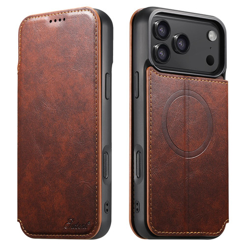iPhone 17 Pro Max Suteni J05 Leather Magnetic MagSafe Phone Case - Khaki