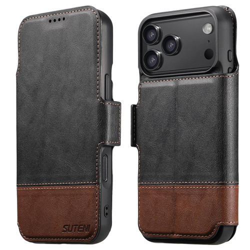 iPhone 17 Pro Max Suteni Q06 2-in-1 Multi-function Detachable Wallet MagSafe Phone Case - Black