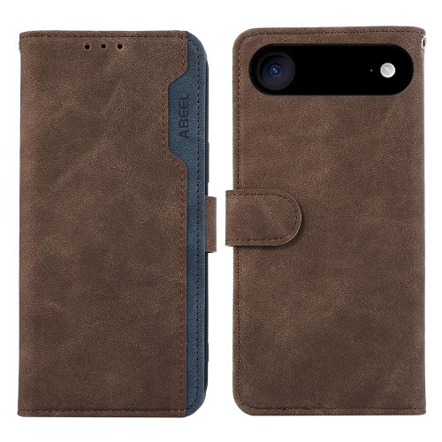 iPhone Air ABEEL Color Block Magnetic RFID Leather Phone Case - Brown-Blue