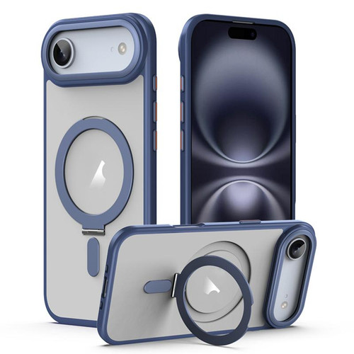iPhone Air Airbag MagSafe Shockproof Frosted Phone Case with Fold Holder - Blue