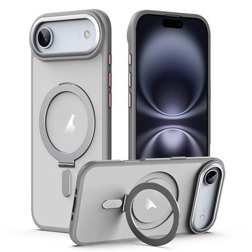 iPhone Air Airbag MagSafe Shockproof Frosted Phone Case with Fold Holder - Grey