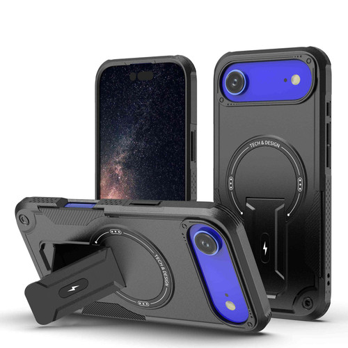 iPhone Air Armor Magsafe Holder PC Hybrid TPU Phone Case - Black