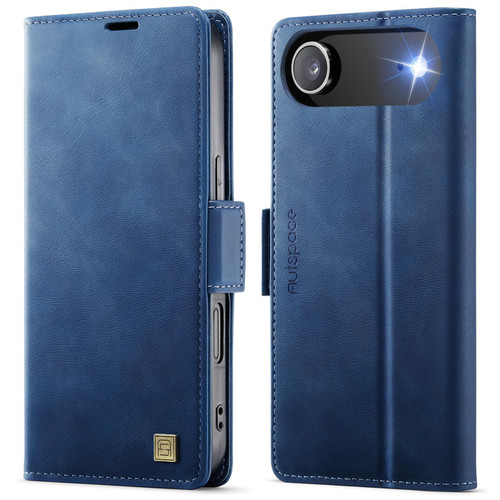 iPhone Air AutSpace A11 Side Buckle MagSafe Magnetic RFID Phone Leather Case - Blue