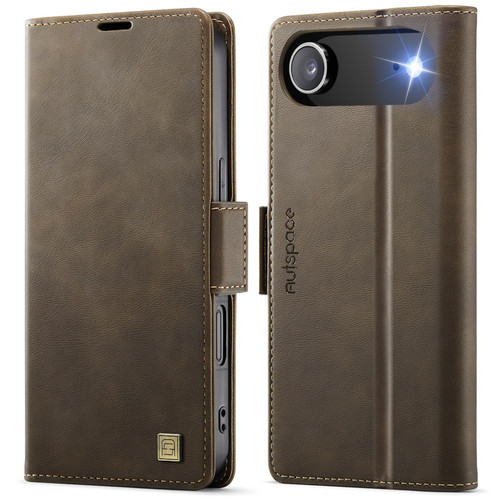 iPhone Air AutSpace A11 Side Buckle MagSafe Magnetic RFID Phone Leather Case - Coffee