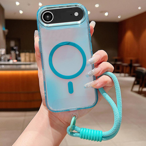 iPhone Air Bright Shadow Magsafe Discoloration Phone Case with Wrist Strap - Blue