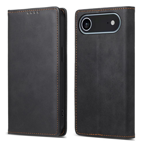 iPhone Air Business Solid Color Magnetic RFID Leather Phone Case - Black